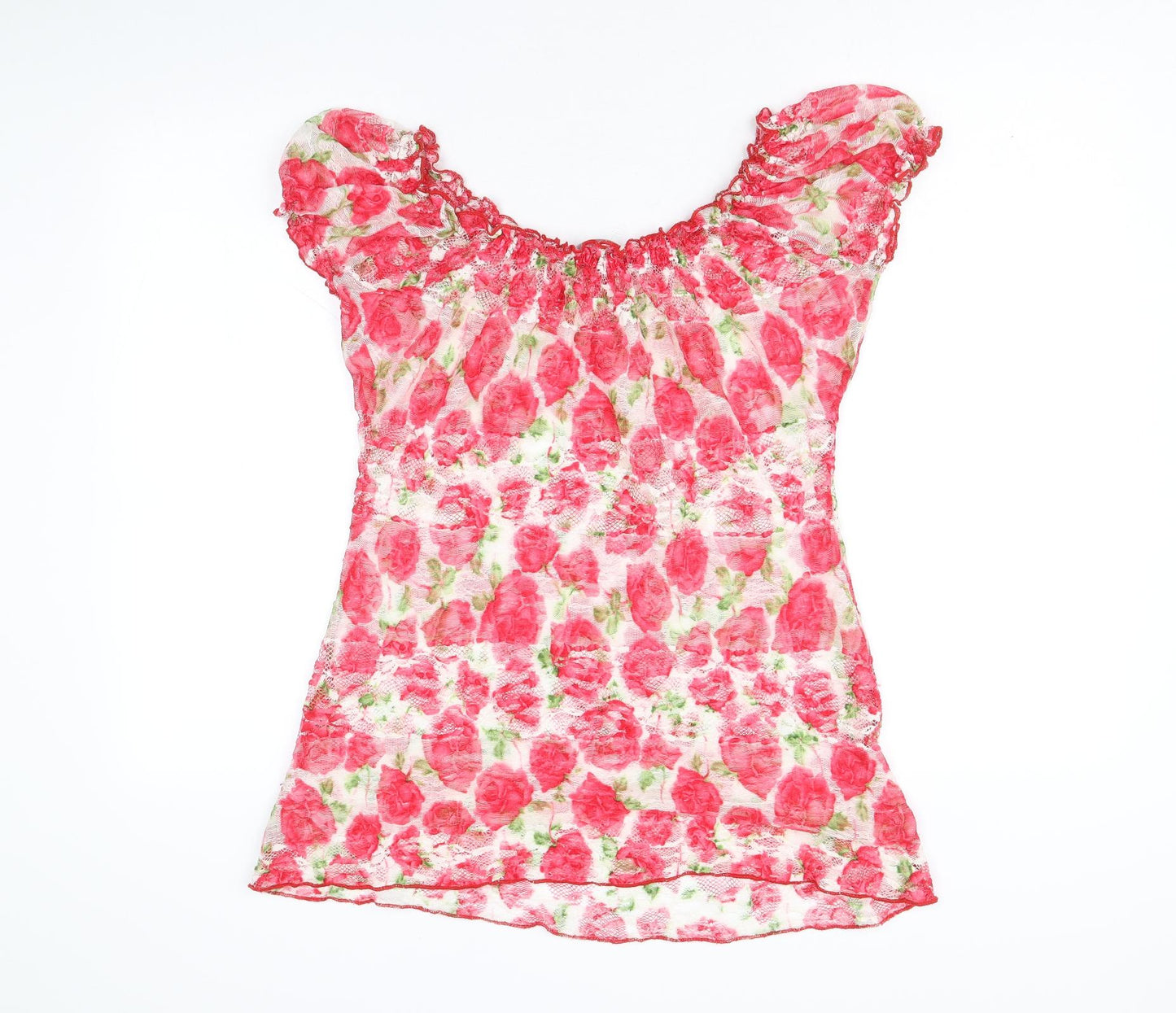 Per Una Womens Pink Floral Polyester Tunic Blouse Size 14 Scoop Neck