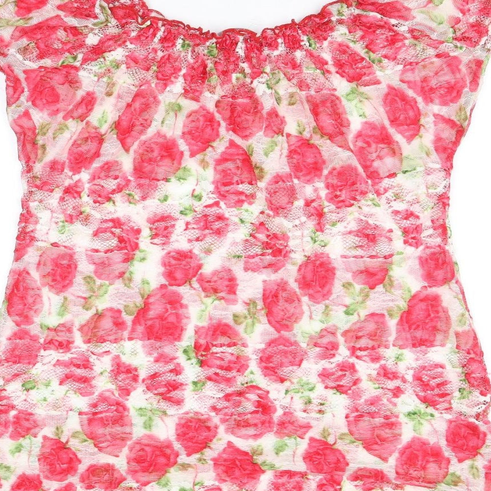 Per Una Womens Pink Floral Polyester Tunic Blouse Size 14 Scoop Neck