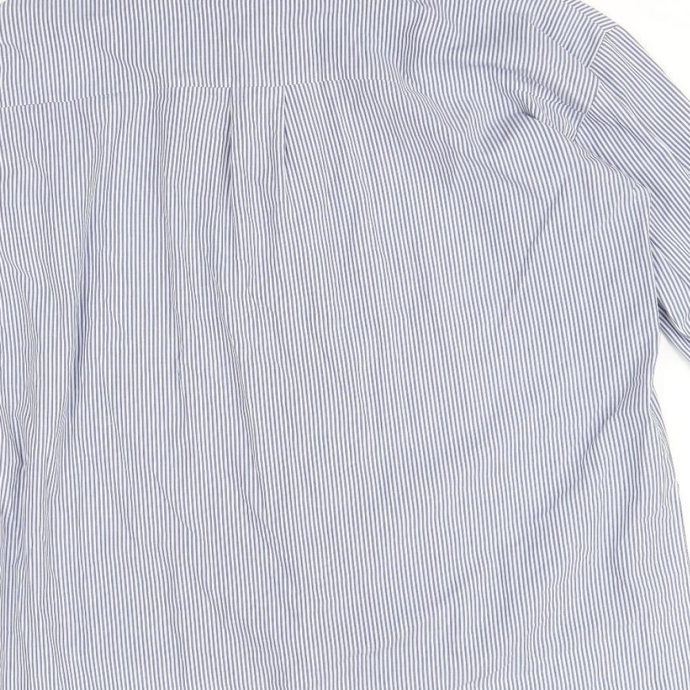 River Island Womens Blue Striped Cotton Basic Button-Up Size 10 Collared - Sleeve Tie Detail