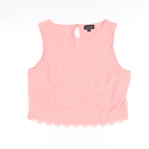 Topshop Womens Pink Polyester Cropped Tank Size 10 Boat Neck - Scallop Hem