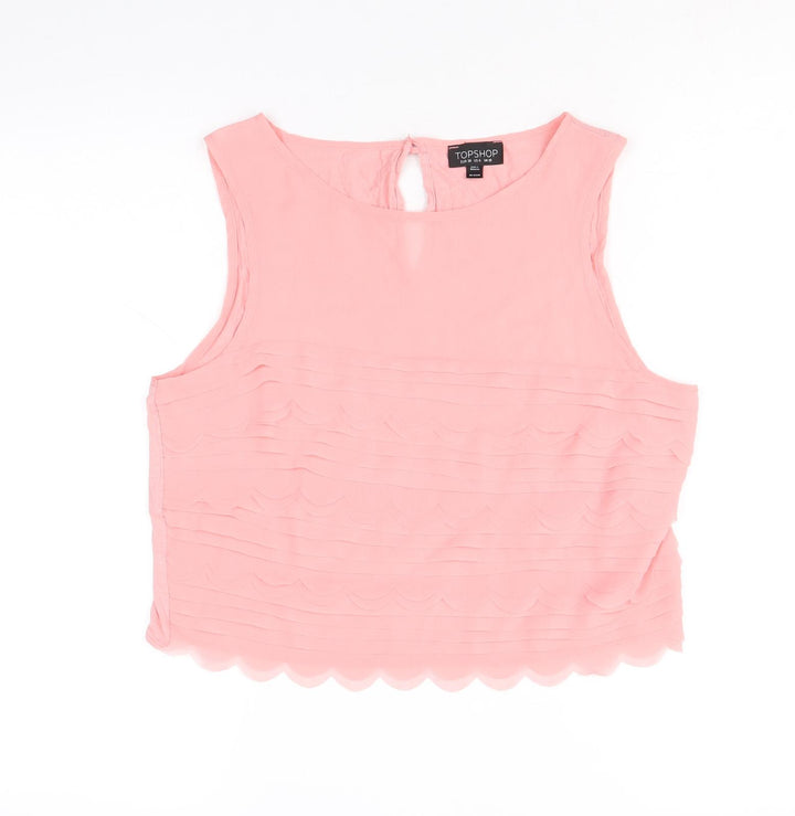 Topshop Womens Pink Polyester Cropped Tank Size 10 Boat Neck - Scallop Hem