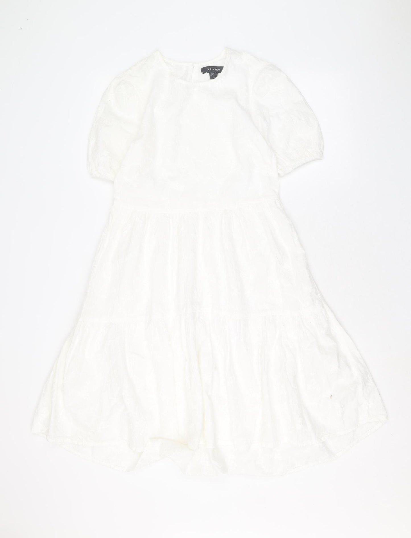 Primark Womens White 100% Cotton Trapeze & Swing Size 4 Round Neck Button