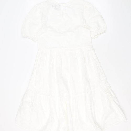 Primark Womens White 100% Cotton Trapeze & Swing Size 4 Round Neck Button