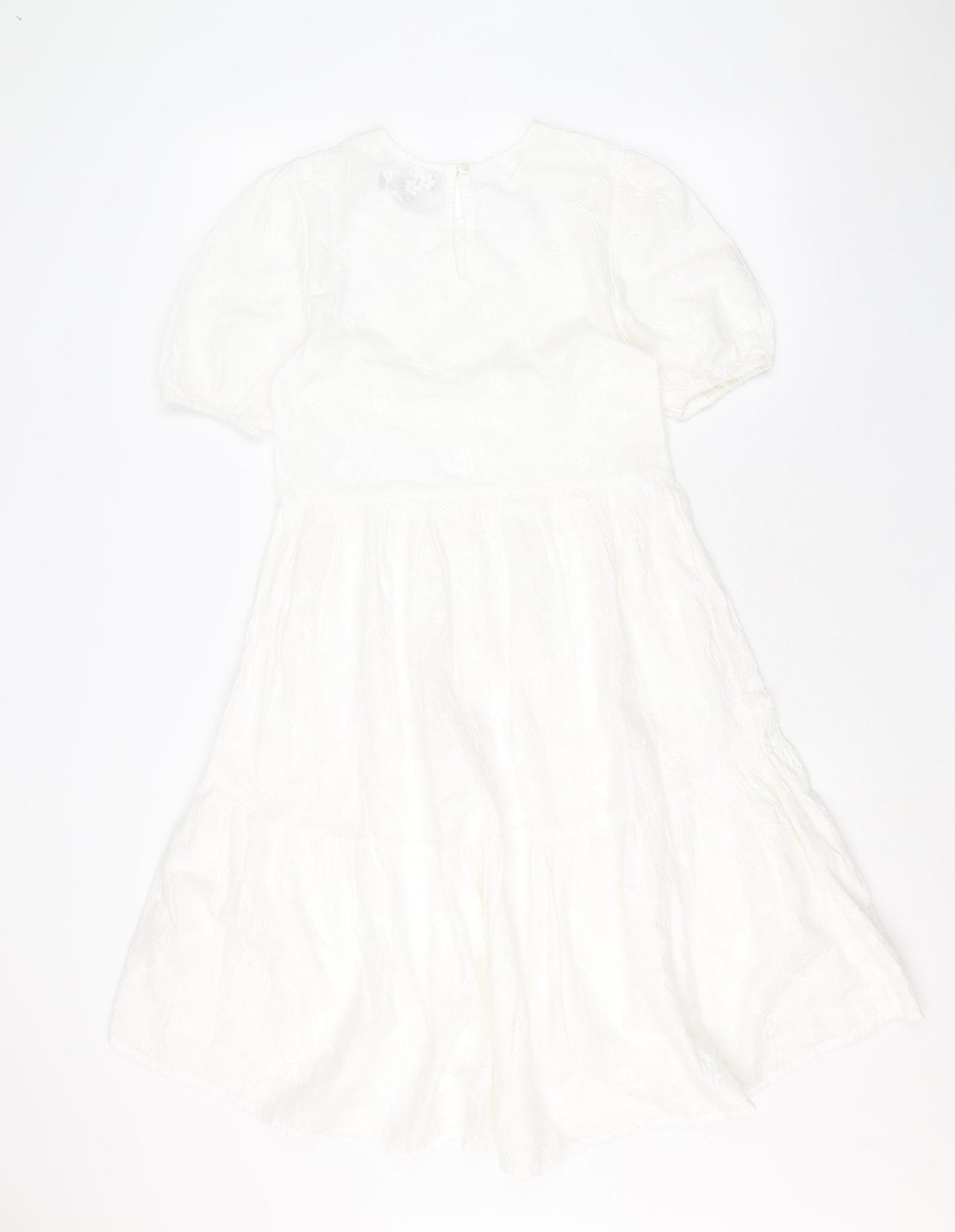 Primark Womens White 100% Cotton Trapeze & Swing Size 4 Round Neck Button