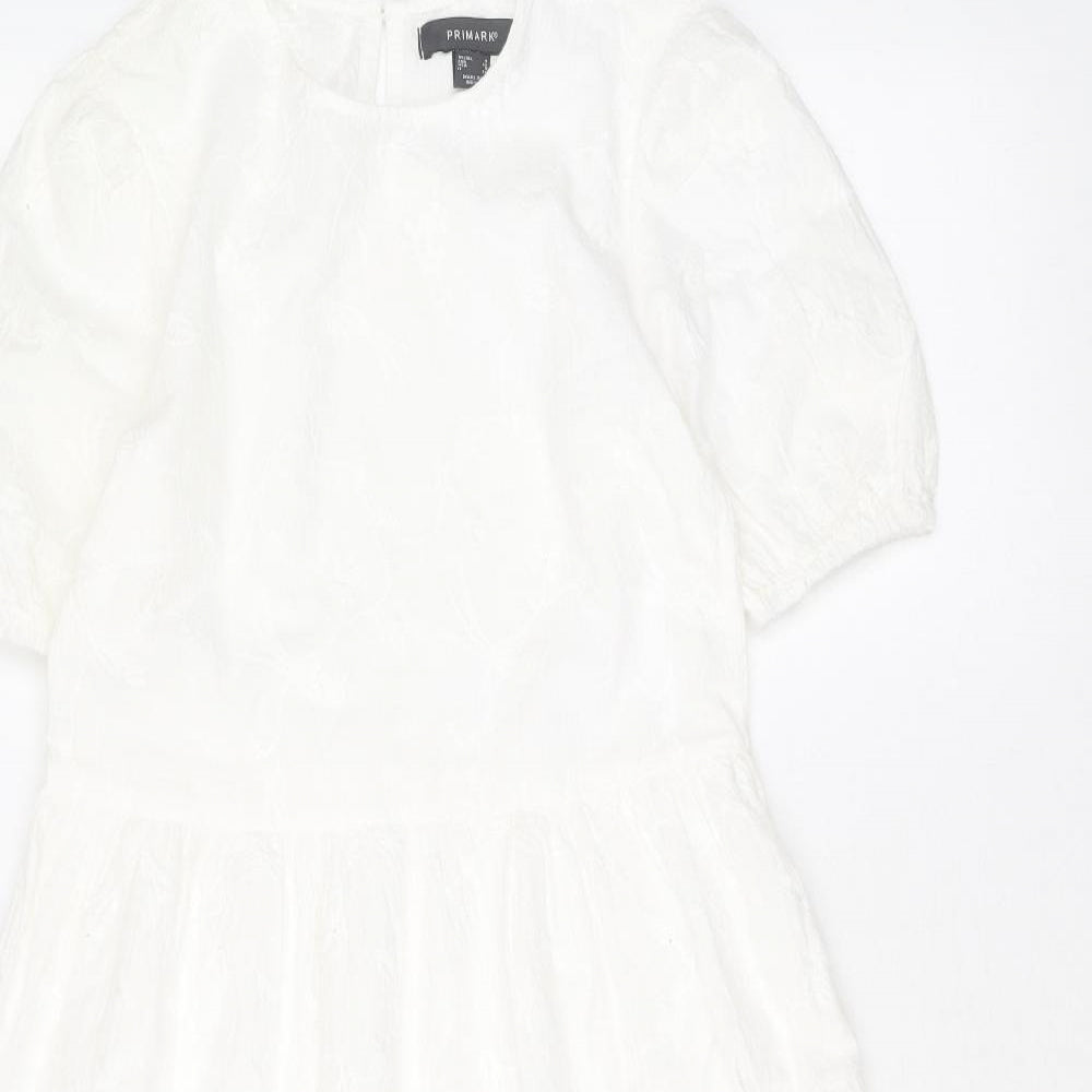 Primark Womens White 100% Cotton Trapeze & Swing Size 4 Round Neck Button