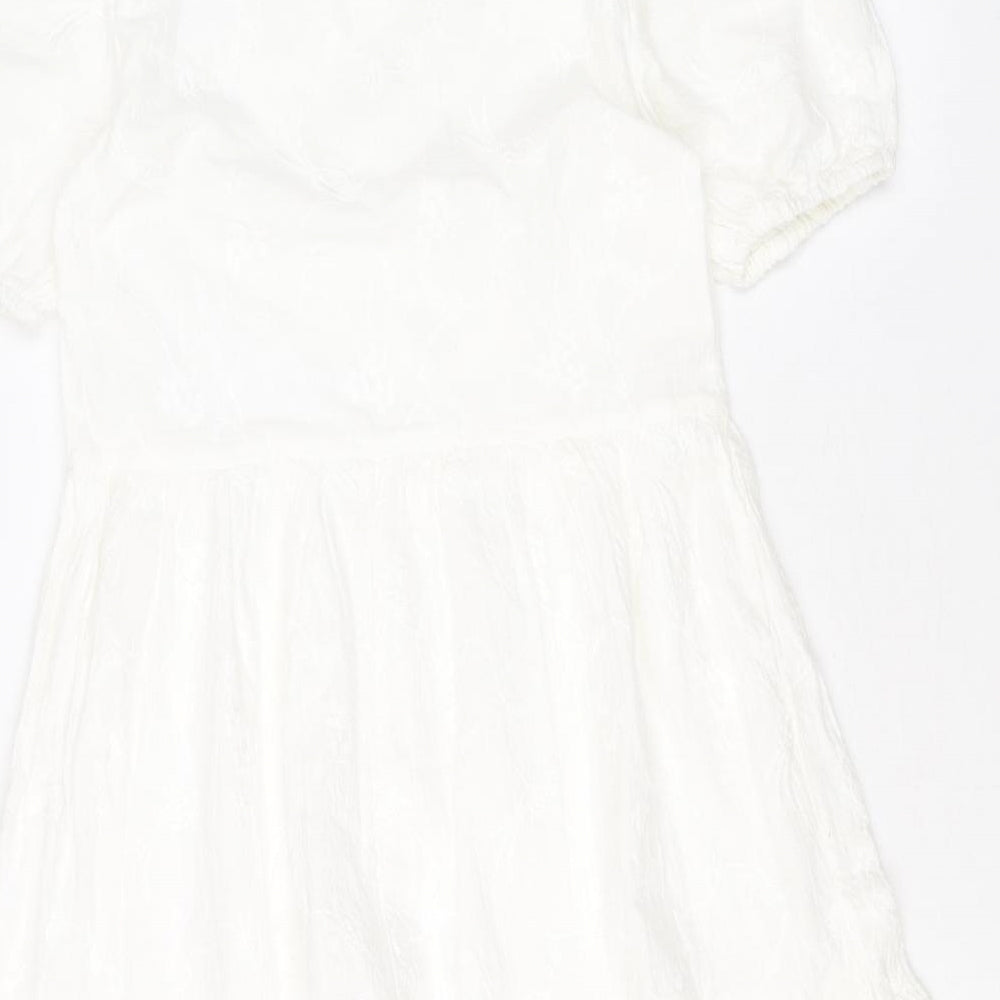 Primark Womens White 100% Cotton Trapeze & Swing Size 4 Round Neck Button