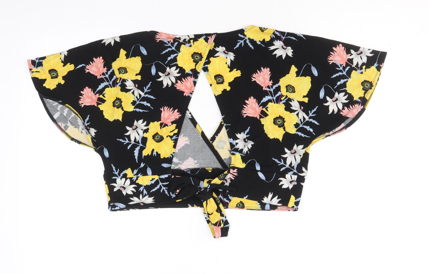 Divided by H&M Womens Black Geometric Polyester Cropped Blouse Size M V-Neck - Open Back