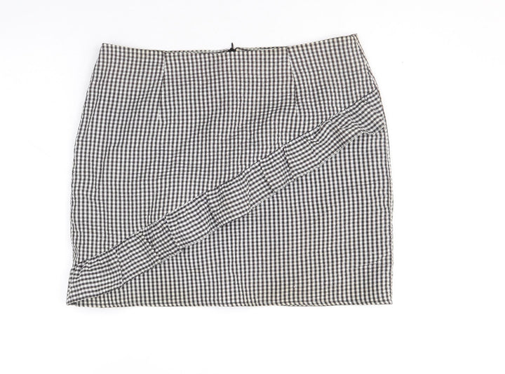 Clockhouse Womens Black Check Polyacrylate Fibre A-Line Skirt Size 12 Zip