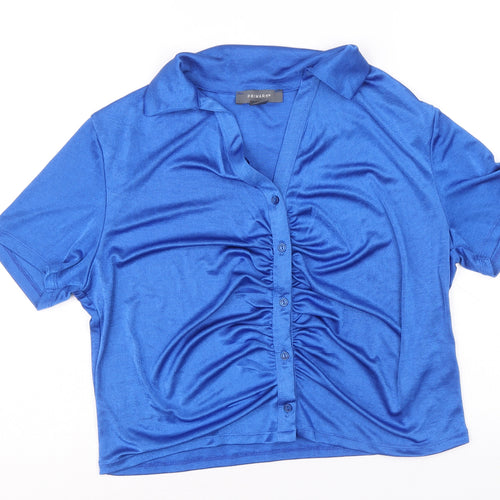 Primark Womens Blue Polyester Basic Button-Up Size XL V-Neck