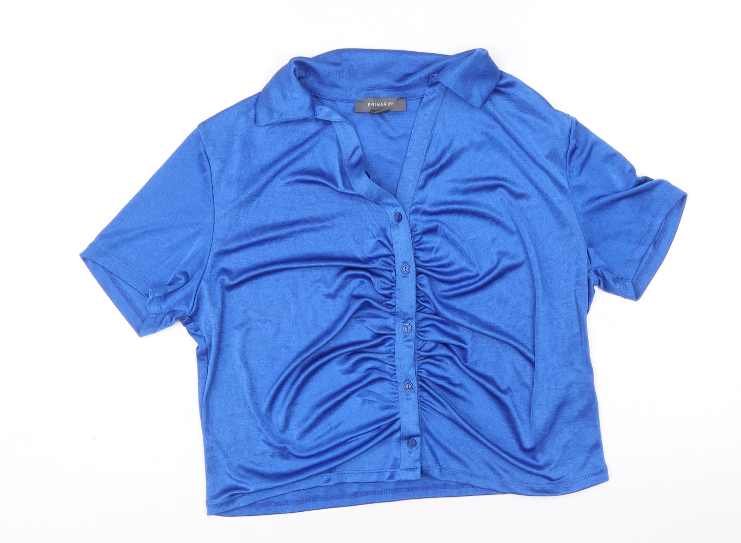 Primark Womens Blue Polyester Basic Button-Up Size XL V-Neck