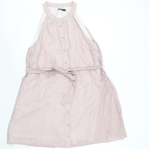 Calli Womens Pink Striped Polyester A-Line Size 12 Round Neck Button