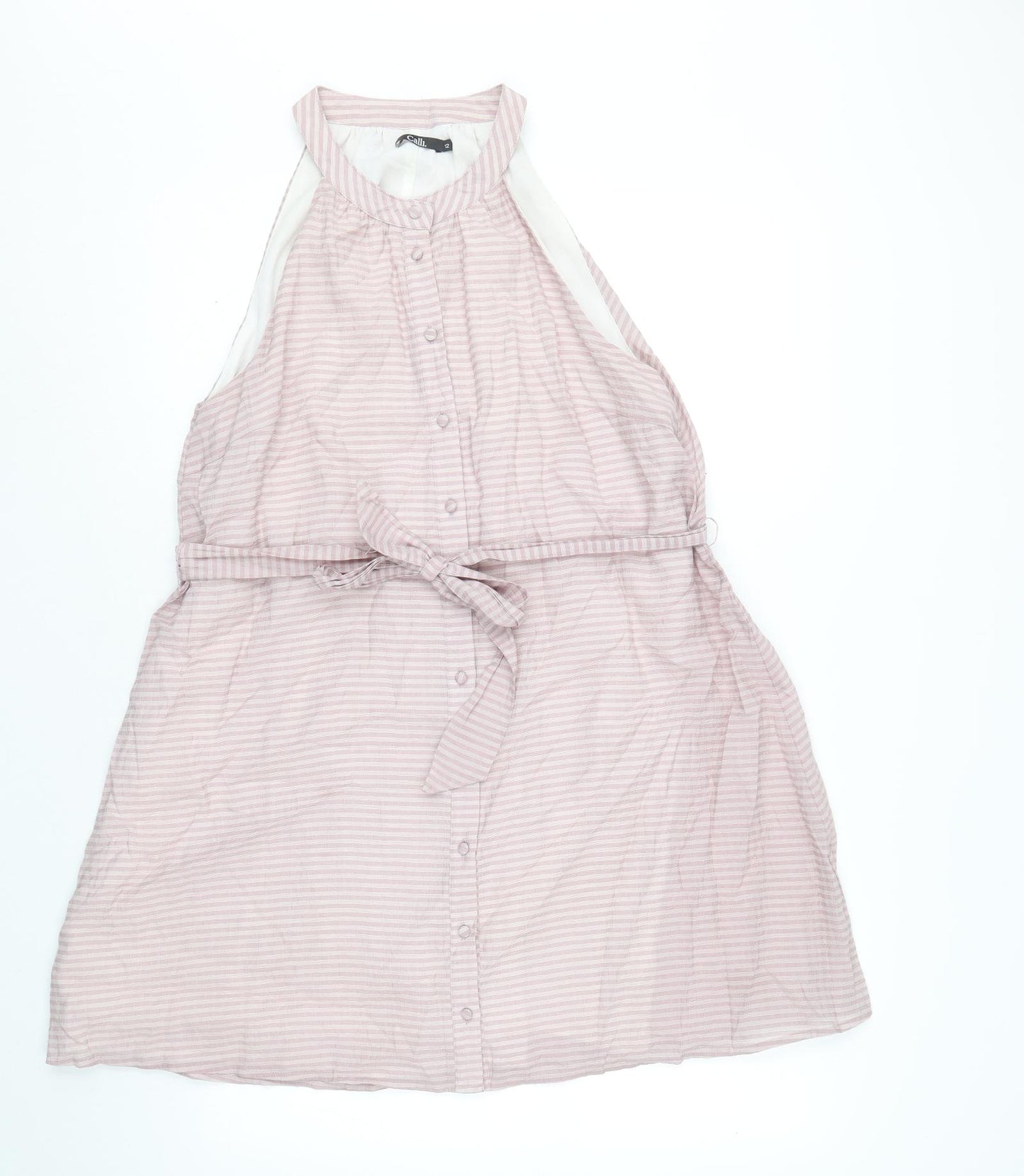 Calli Womens Pink Striped Polyester A-Line Size 12 Round Neck Button