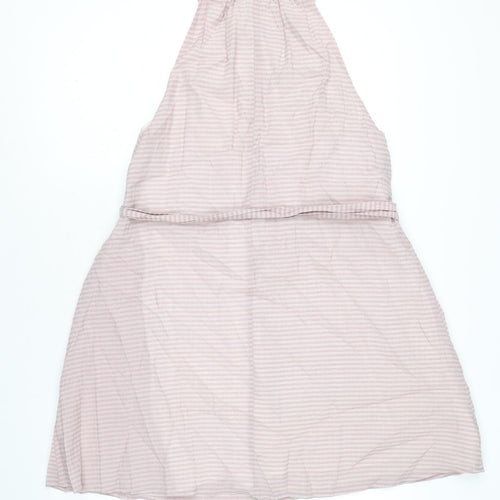 Calli Womens Pink Striped Polyester A-Line Size 12 Round Neck Button
