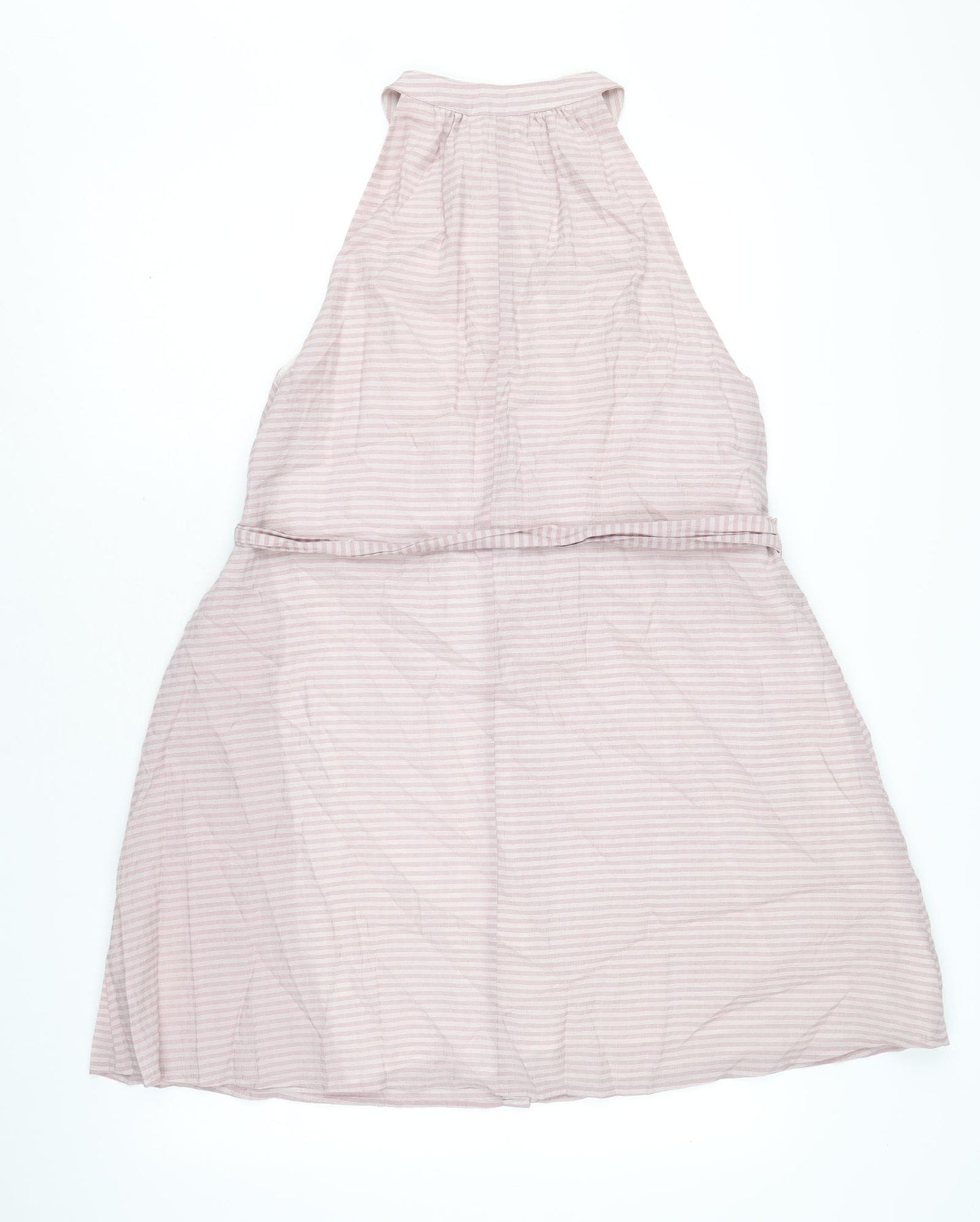 Calli Womens Pink Striped Polyester A-Line Size 12 Round Neck Button