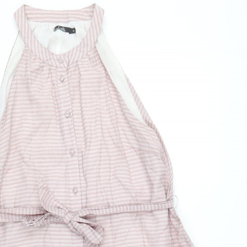 Calli Womens Pink Striped Polyester A-Line Size 12 Round Neck Button