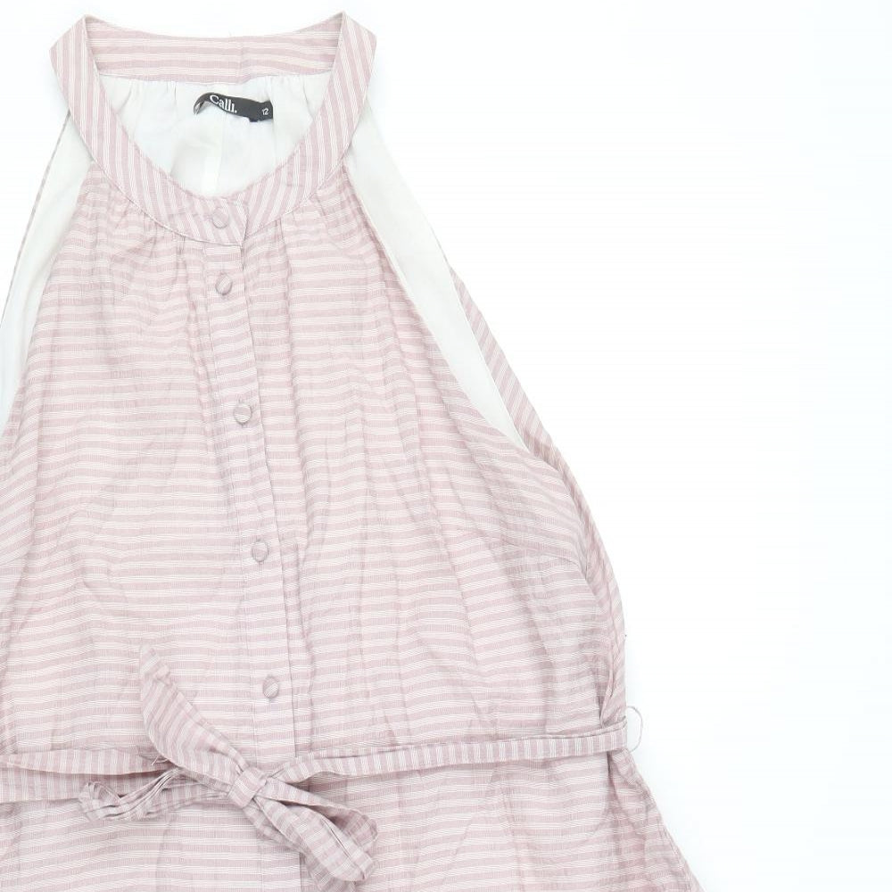 Calli Womens Pink Striped Polyester A-Line Size 12 Round Neck Button