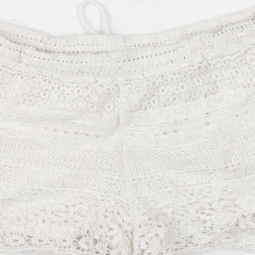 New Look Womens White Geometric Cotton Hot Pants Shorts Size L Regular Drawstring