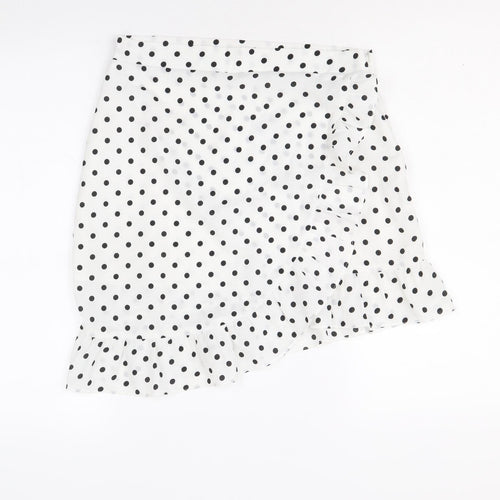 Emory Park Womens White Polka Dot Polyester A-Line Skirt Size L Zip