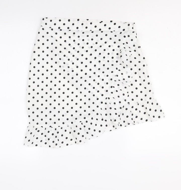 Emory Park Womens White Polka Dot Polyester A-Line Skirt Size L Zip