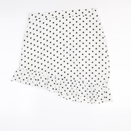 Emory Park Womens White Polka Dot Polyester A-Line Skirt Size L Zip