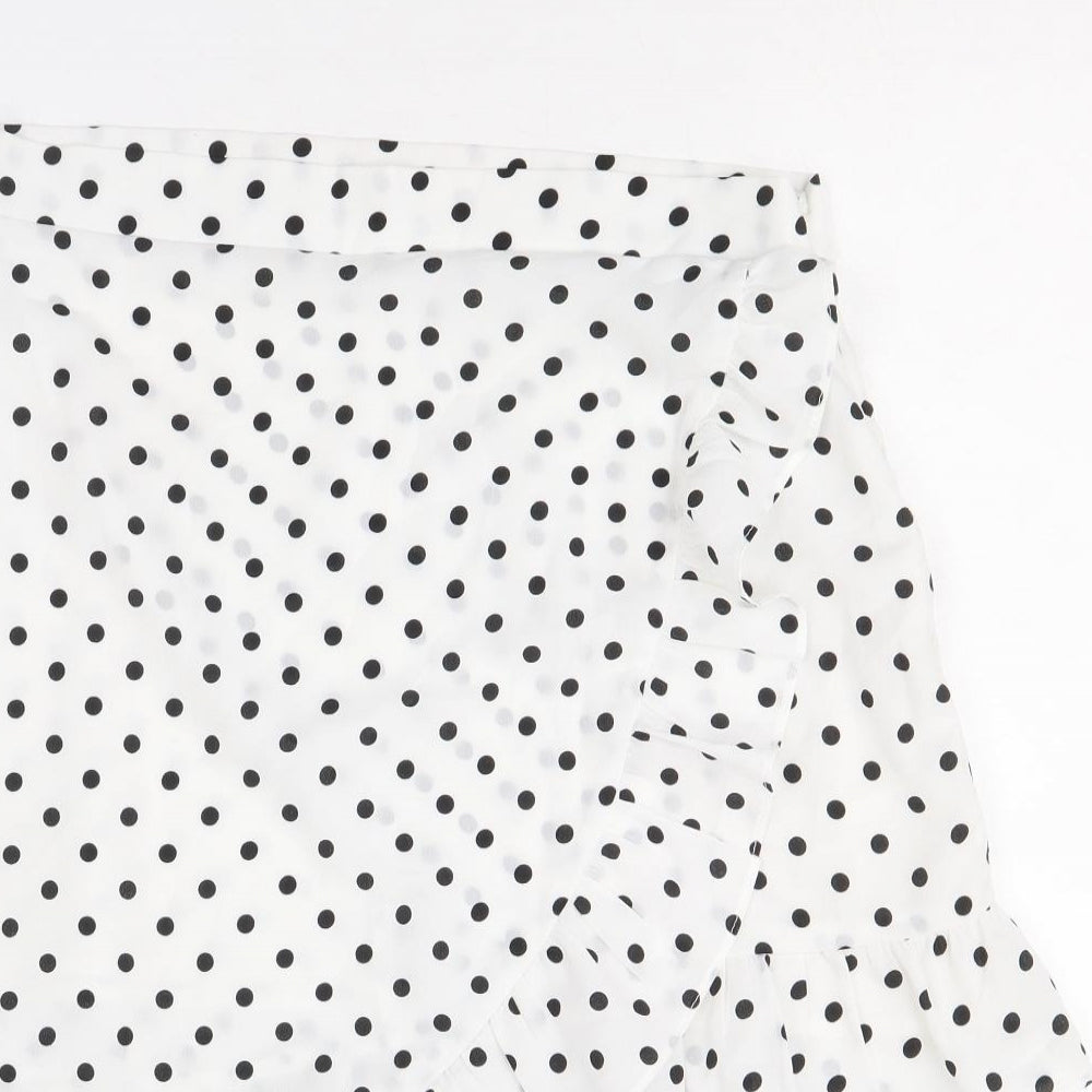 Emory Park Womens White Polka Dot Polyester A-Line Skirt Size L Zip