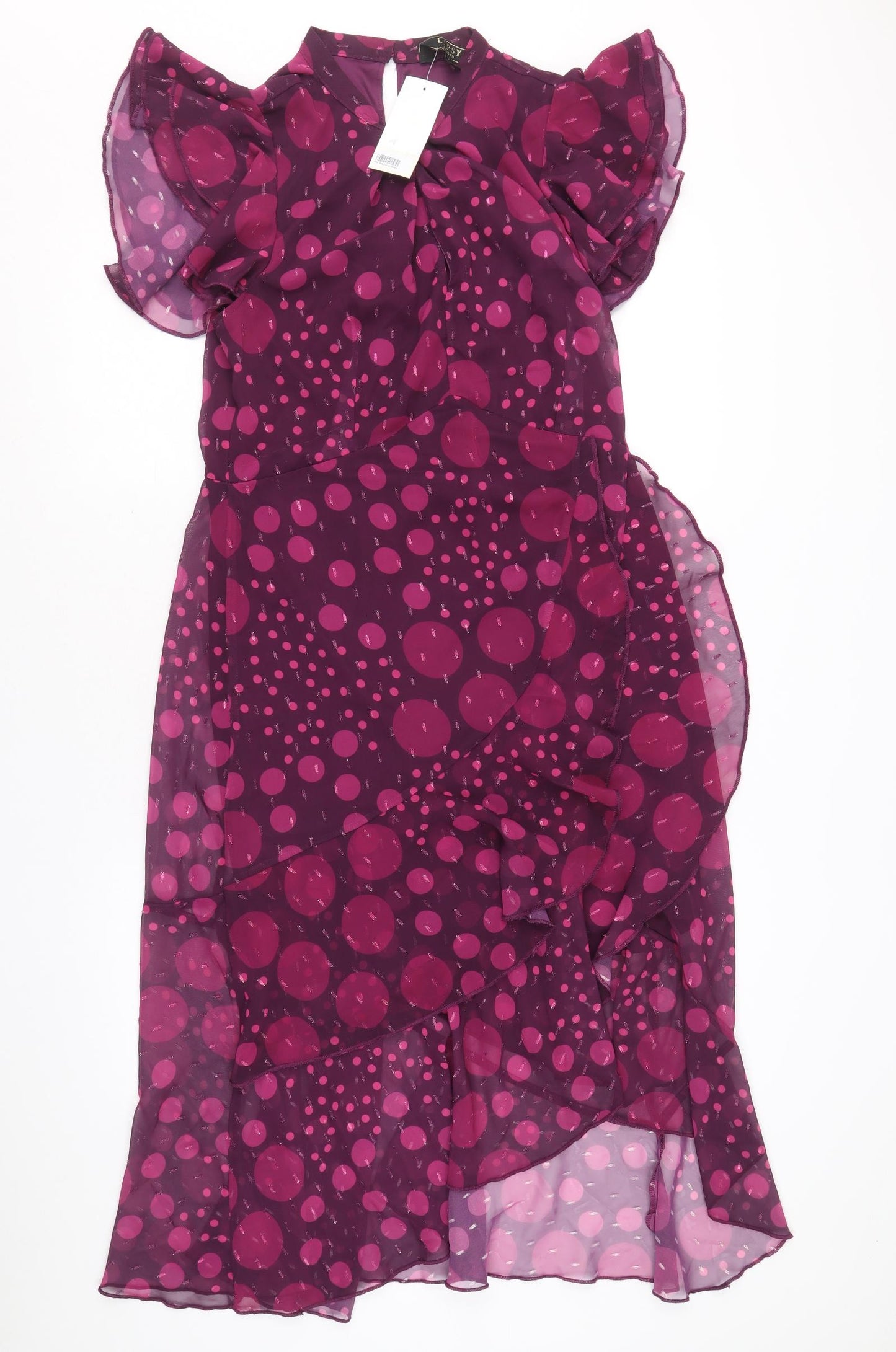 Lipsy Womens Purple Polka Dot Polyacrylate Fibre Trapeze & Swing Size 18 Round Neck Zip