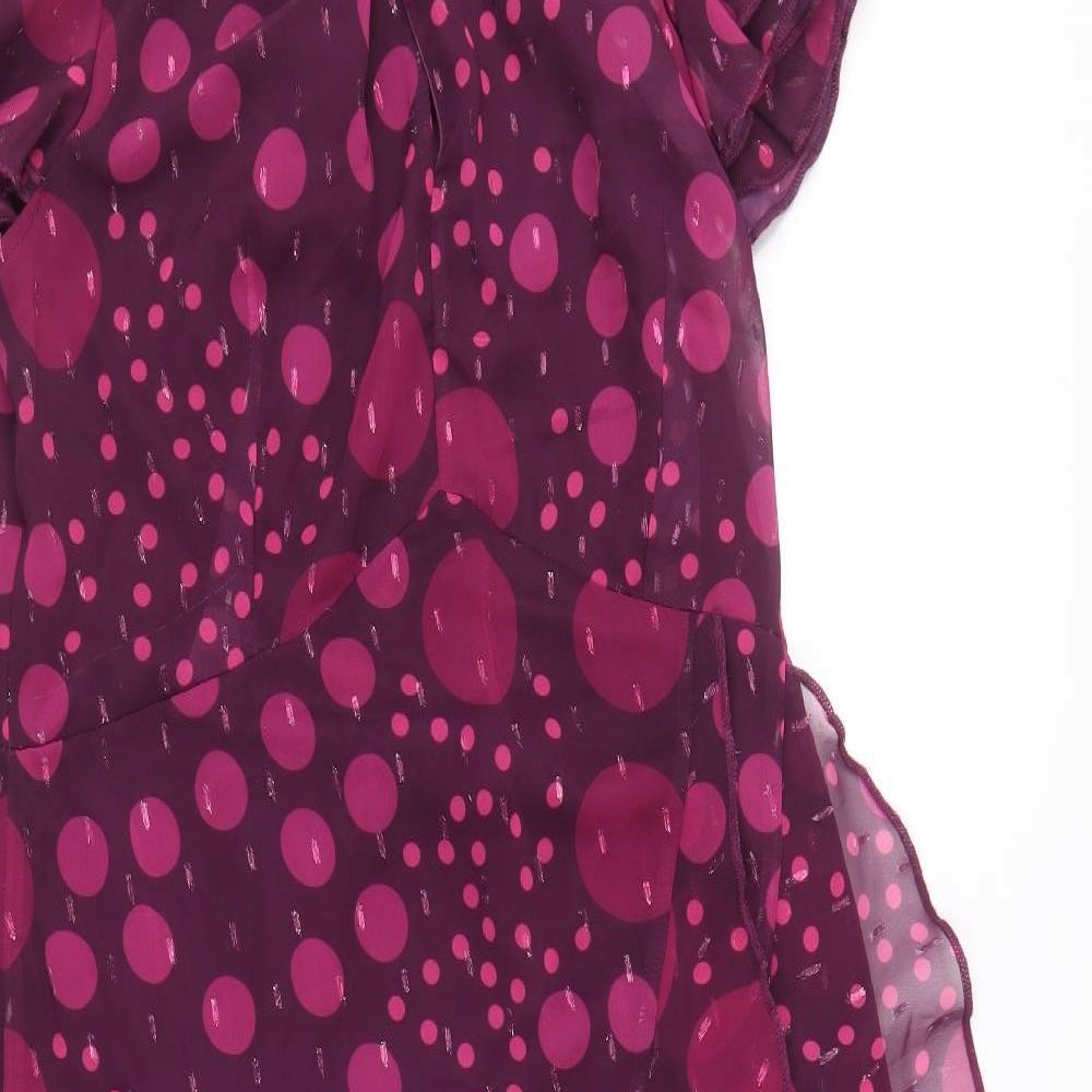 Lipsy Womens Purple Polka Dot Polyacrylate Fibre Trapeze & Swing Size 18 Round Neck Zip