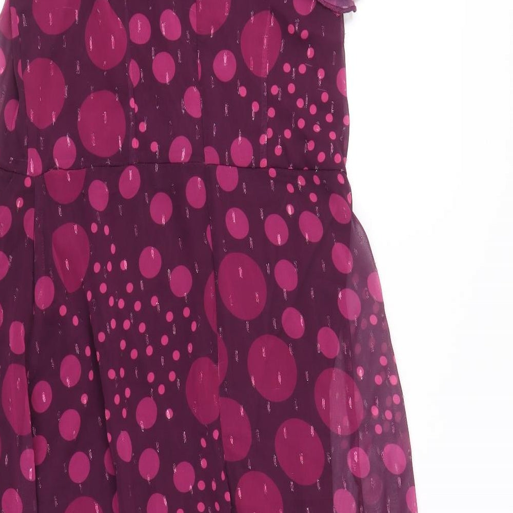 Lipsy Womens Purple Polka Dot Polyacrylate Fibre Trapeze & Swing Size 18 Round Neck Zip