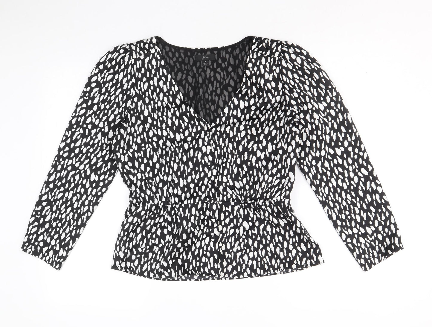J.CREW Womens Black Geometric Polyester Basic Blouse Size 14 V-Neck