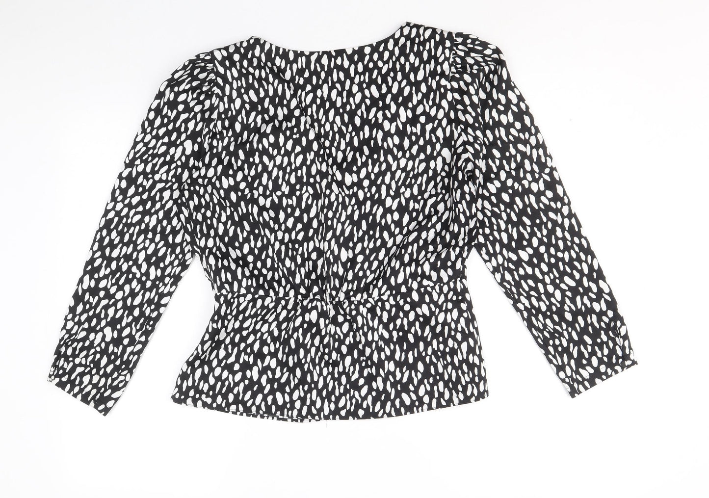 J.CREW Womens Black Geometric Polyester Basic Blouse Size 14 V-Neck