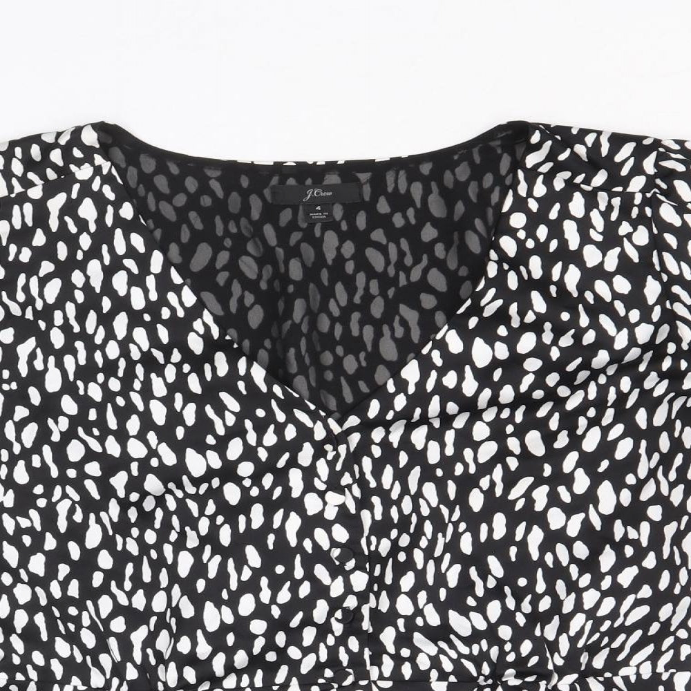 J.CREW Womens Black Geometric Polyester Basic Blouse Size 14 V-Neck