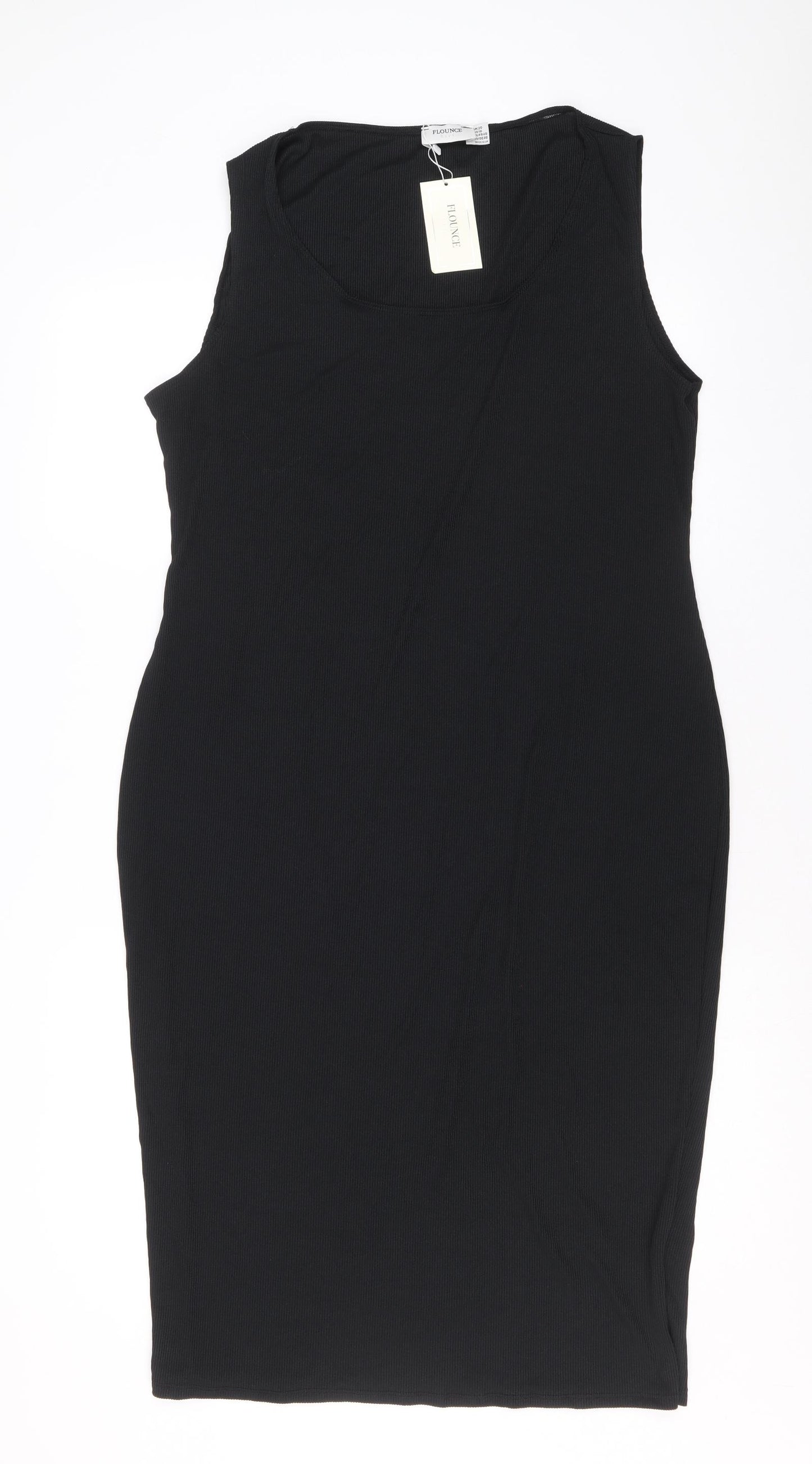 Flounce Womens Black Polyester Shift Size 20 Round Neck Pullover