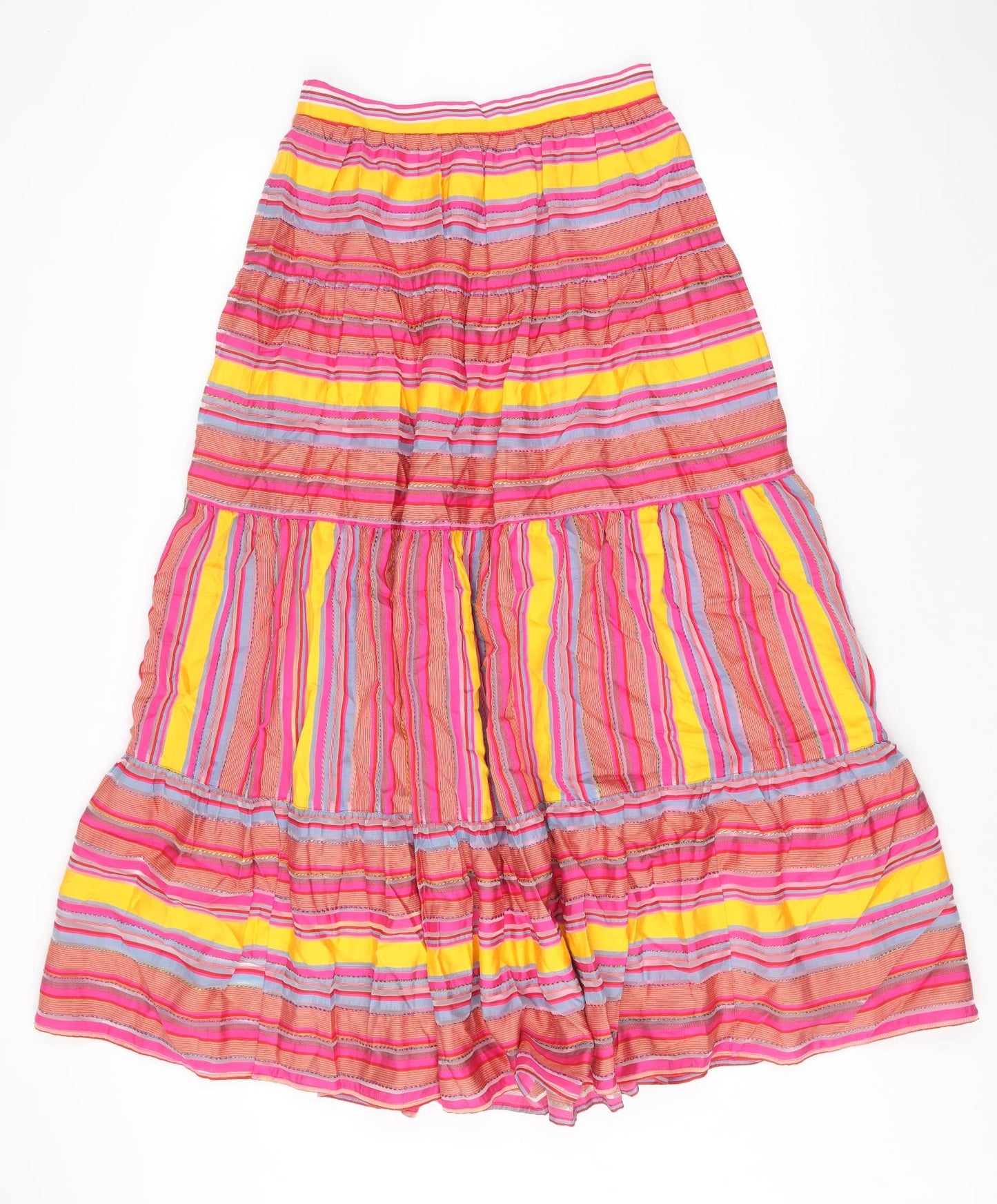 Preworn Womens Pink Striped Viscose Peasant Skirt Size 10 Zip