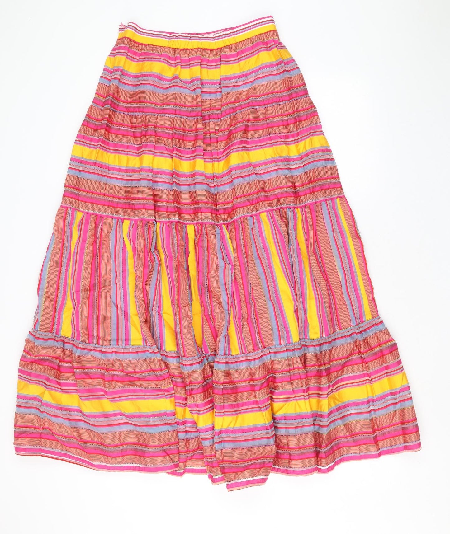Preworn Womens Pink Striped Viscose Peasant Skirt Size 10 Zip