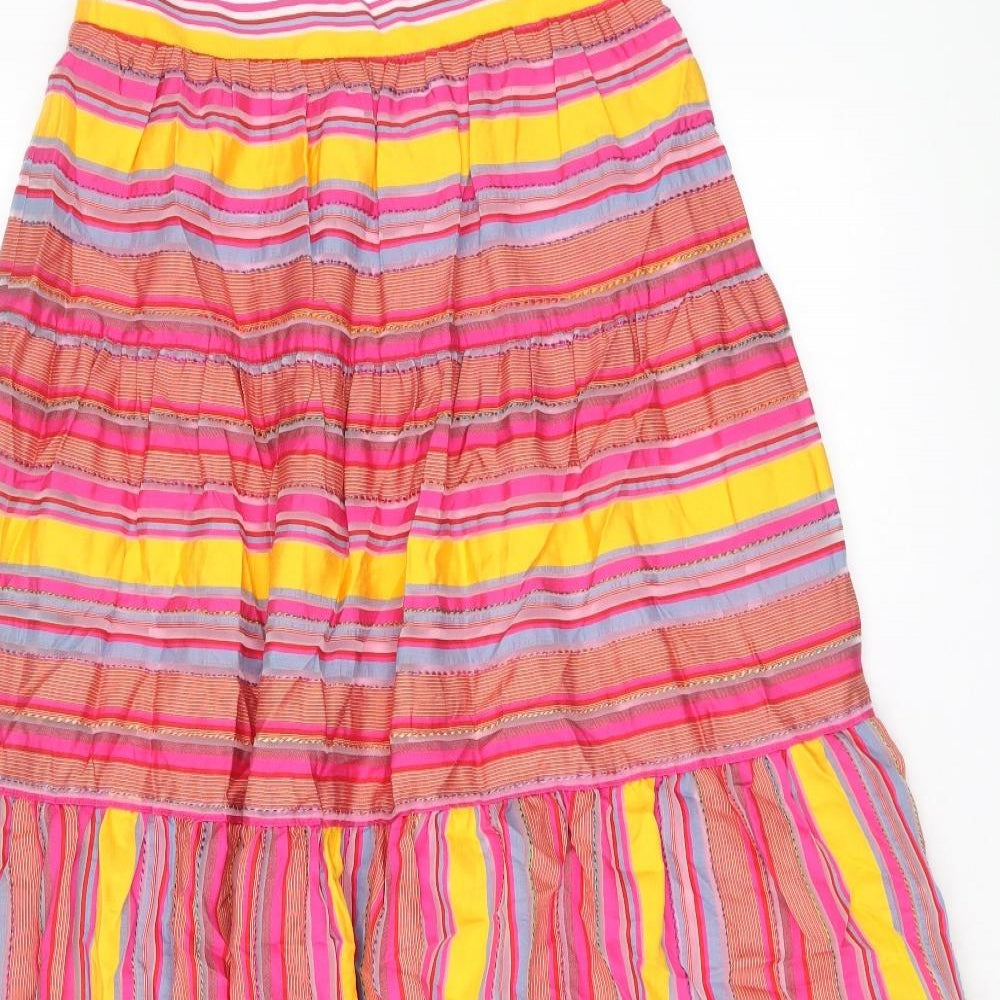 Preworn Womens Pink Striped Viscose Peasant Skirt Size 10 Zip