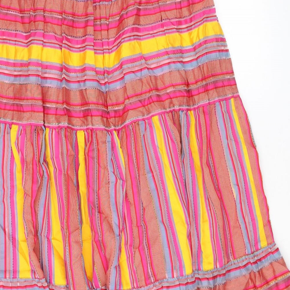 Preworn Womens Pink Striped Viscose Peasant Skirt Size 10 Zip