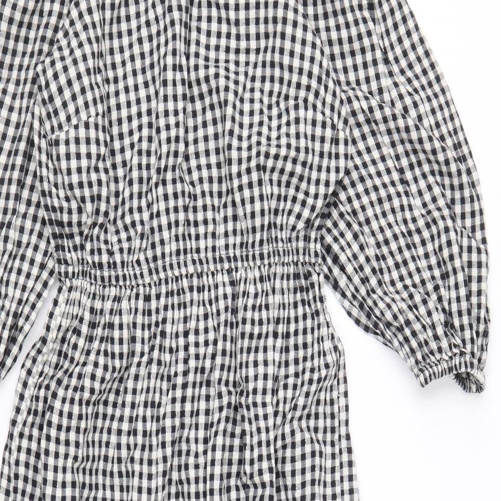 F&F Womens Black Geometric Cotton A-Line Size 10 Round Neck Button
