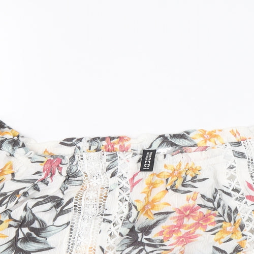 Divided by H&M Womens White Floral Viscose Cropped Blouse Size 10 Boat Neck