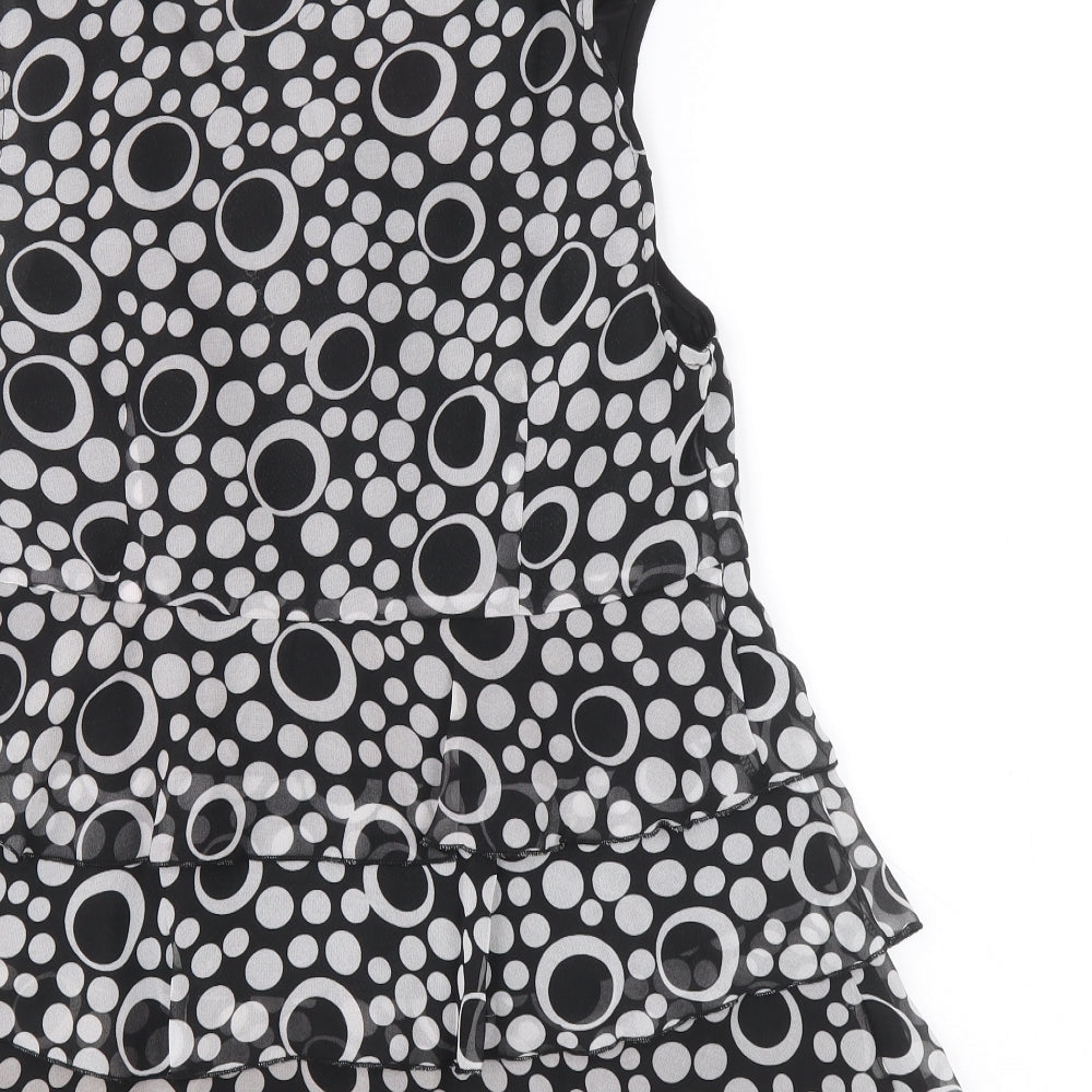 South Womens Black Geometric Polyester Basic Blouse Size 12 Round Neck