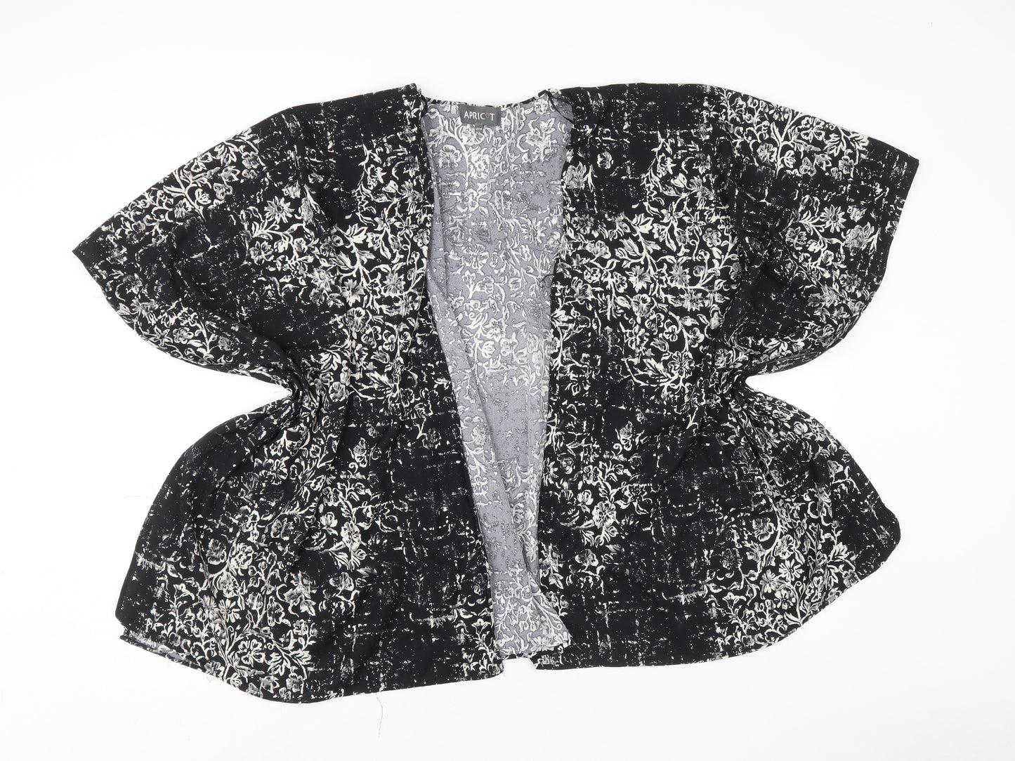 Apricot Womens Black Geometric Polyacrylate Fibre Kimono Blouse Size 12 V-Neck