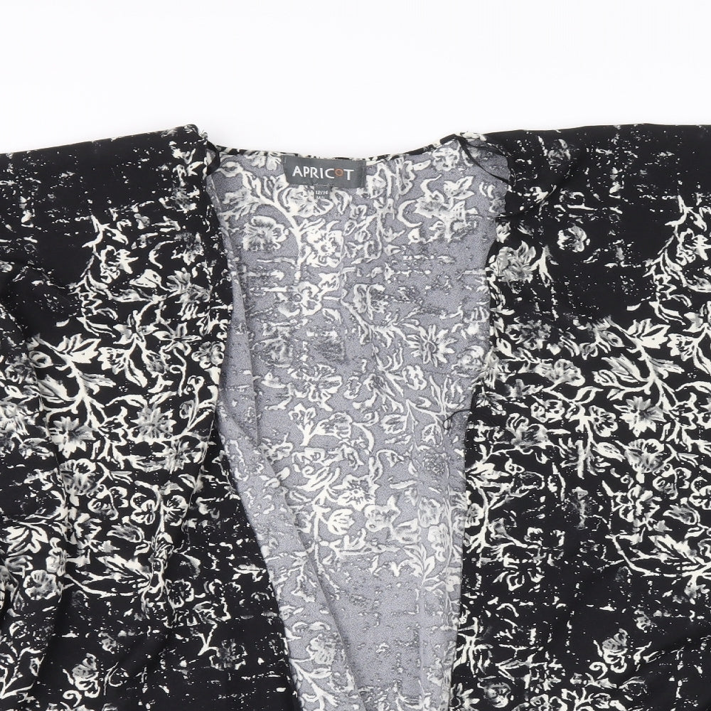 Apricot Womens Black Geometric Polyacrylate Fibre Kimono Blouse Size 12 V-Neck