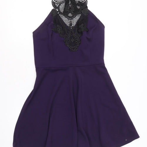 Atmosphere Womens Purple Polyester A-Line Size 14 Halter Pullover - Lace Detail