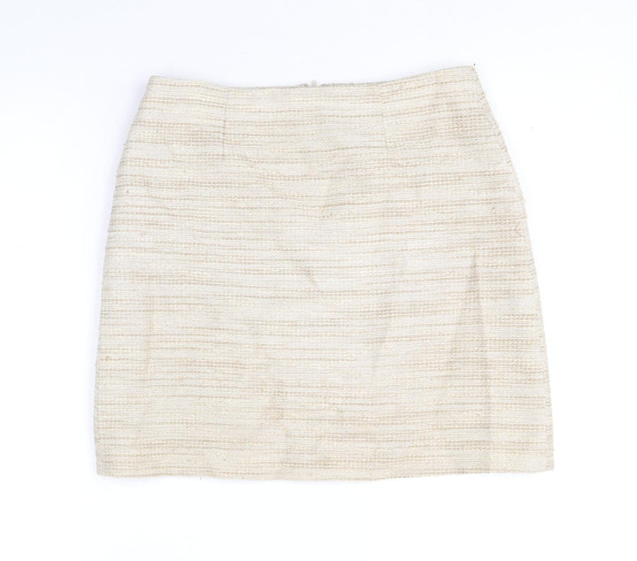 Saba Womens Beige Cotton A-Line Skirt Size 8 Zip