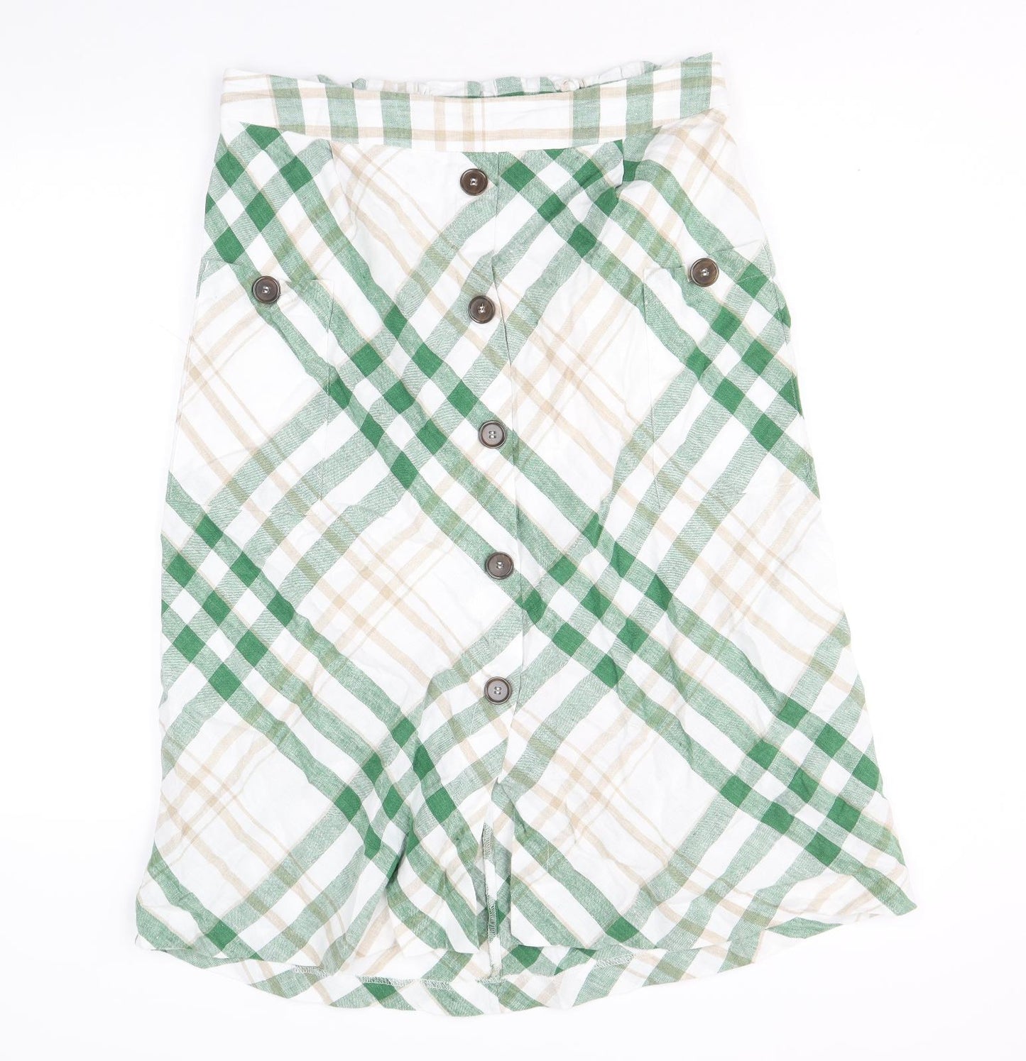 Marks and Spencer Womens Green Plaid Cotton A-Line Skirt Size 14