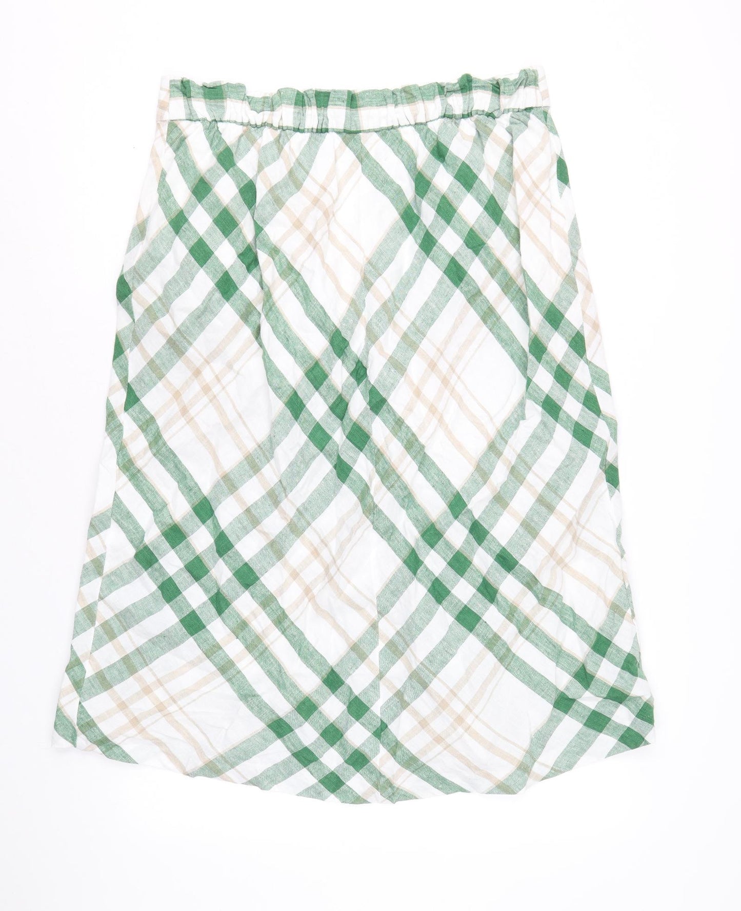 Marks and Spencer Womens Green Plaid Cotton A-Line Skirt Size 14