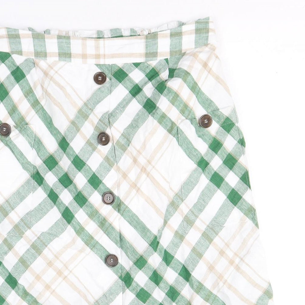 Marks and Spencer Womens Green Plaid Cotton A-Line Skirt Size 14
