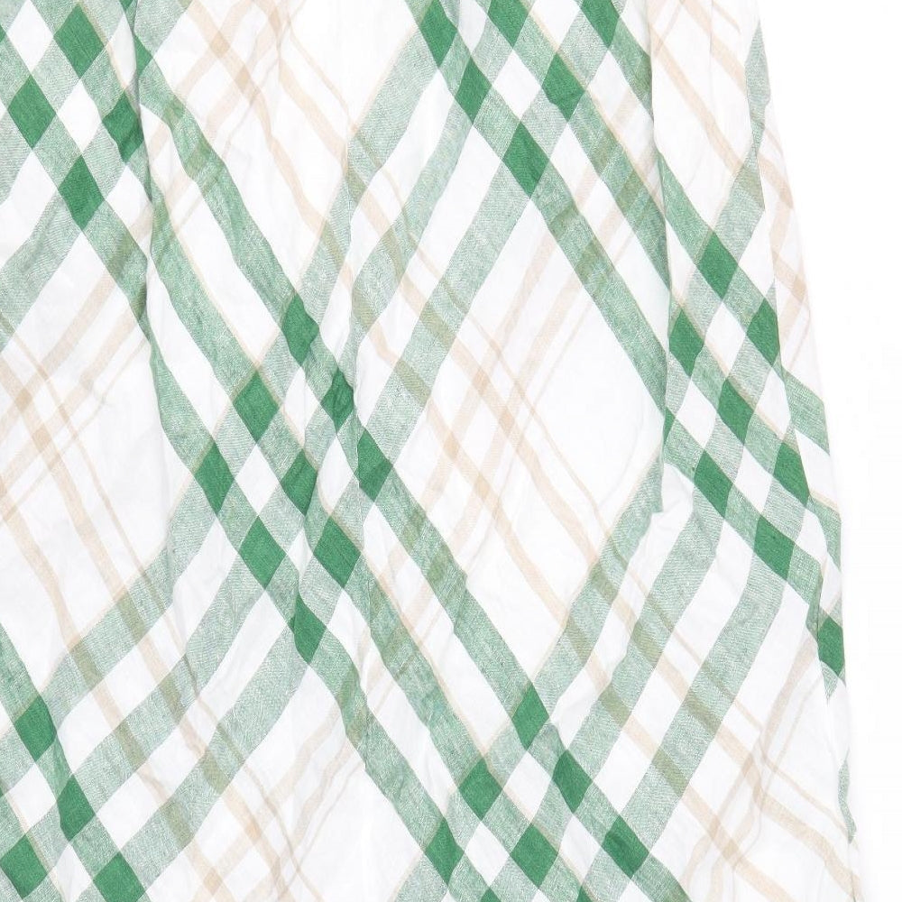 Marks and Spencer Womens Green Plaid Cotton A-Line Skirt Size 14