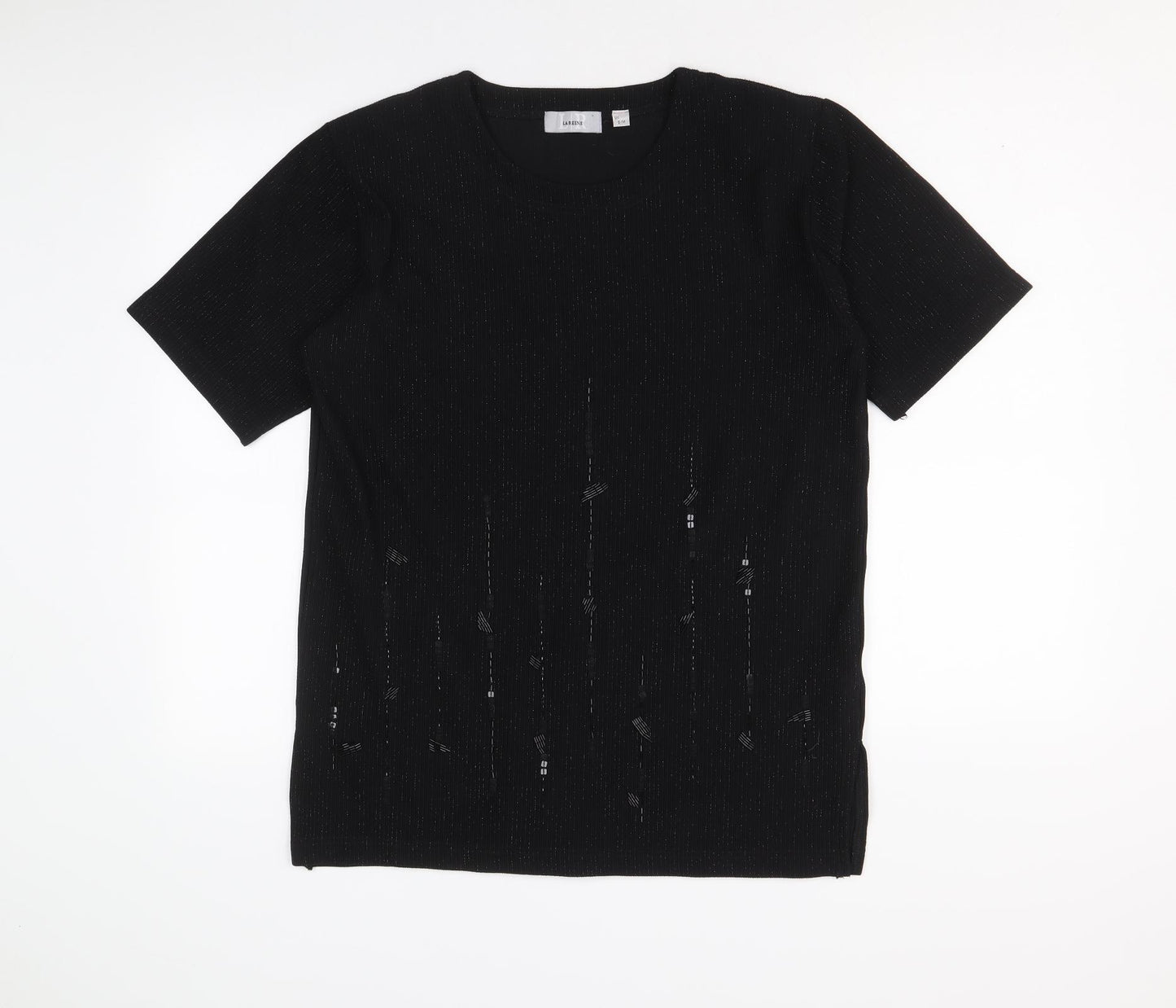 Lareine Womens Black Polyester Basic T-Shirt Size S Scoop Neck - Size S-M