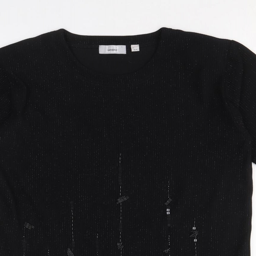 Lareine Womens Black Polyester Basic T-Shirt Size S Scoop Neck - Size S-M
