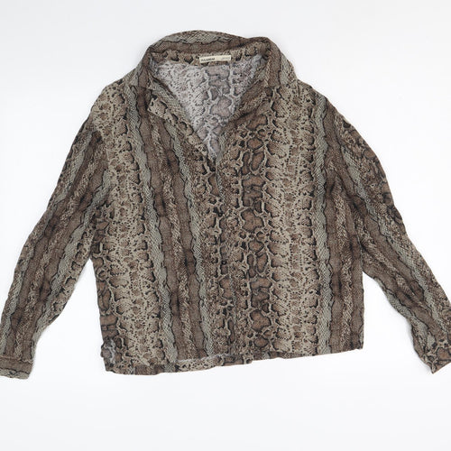 Pull&Bear Womens Brown Animal Print Viscose Basic Button-Up Size M Collared - Snake Skin Print